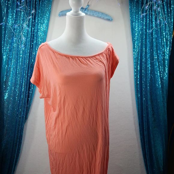 NWT Six Fifty Sheath Midi Stretch Dress SZ M Asymmetric Box Sleeves Coral Peach - Picture 1 of 16